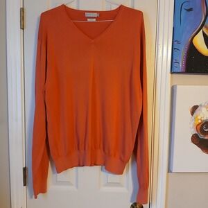 Peter Millar Men's Large V-Neck Sweater 100% Cotton Coral Light Weight Casual